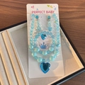 Light blue beaded jewelry set for girls featuring a heart pendant and crown charm - Blue