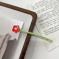 Barrette à cheveux vintage en acétate avec fleur rouge et tige verte sur base métal - Vert Avec Fleur Rouge