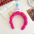 Cute plush rose red headband with cartoon big eyes and blue antennae for women - Rose Red
