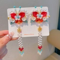 Barrettes Hanfu rouges avec papillon doré et longs glands en perles de nacre - Style Floral Papillon(4)