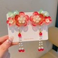 Traditional Chinese red floral hair clips with tassels for kids Hanfu costumes - Bright Red Floral Style(7)