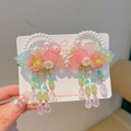 Handcrafted pink floral Hanfu hair clips with elegant tassels and pearl bead details - Pink Pearl Ring Style(9)