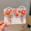 Pink gradient floral hair clips with pearl rings and golden tassels for girls - Pink Gradient Pearl Style(13)
