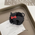 Fermaglio per capelli gatto nero Halloween con fiocco rosso glitter e tulle, 6x6 cm - Gatto nero
