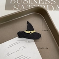 Kids Halloween wizard hat hair clip with black glitter and gold buckle detail - Black Hat