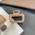 Square amber acetate hair claw clip with golden metal spring for elegant hairstyles - Coffee Square