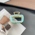 Square acetate hair claw clip with light blue marble texture and gold metal accents - Blue Square