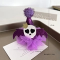 Kids Halloween purple glitter witch hat headband with bat wings and skull for party cosplay - Skull