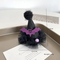 Kids Halloween party hair clip with mini pointed hat, purple glitter bat and black mesh - Bat