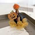 Kids Halloween orange pumpkin and bat witch hat hair clip with glitter mesh detail - Pumpkin
