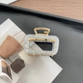 Square acetate hair claw clip with grey marble pattern and gold metal frame - Light Blue Square