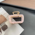 Rectangular hair claw clip featuring pink marble acetate and gold metal spring details - Cherry Blossom Pink Square