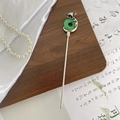 Pasador de plata con aro de jade verde y adorno de zorro para peinados Hanfu - Anillo de Jade Plateado