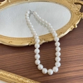 Elegant white pearl necklace for girls featuring silver clasp and adjustable chain - 14mm Pearl Necklace