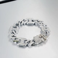 Bracciale cubano argento ghiacciato con maglie a H in strass e chiusura a incastro - Argento