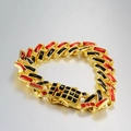 Macro di bracciale a catena cubana con pietre rosse nere e chiusura con pavé di zirconi - Decorazione Strass Rosso-Nera (Bracciale Oro Zircone Quadrato Rosso Nero) / Oro