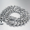 Collana a catena cubana in argento con zirconi quadrati e chiusura in stile hip-hop - Collana Cubana Strass Quadrati Argento