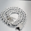 Macro detail of 17mm Miami Cuban chain with iced out silver rhinestones and square clasp - Silver Necklace