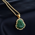 Groene Boeddha hanger ketting met gouden zetting en diamanten op blauw satijn - Alleen hanger / Groen