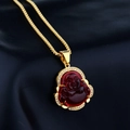 Gouden Maitreya Boeddha ketting met rode hars hanger en fonkelend zirkonia frame - Alleen hanger / Rood