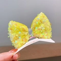 Sparkly yellow sequin bow hair clip for girls with glitter center and secure fabric wrap - Yellow