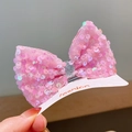Sweet pink sequined bow hair clip for girls with shimmering fabric and fashion card - Deep Pink