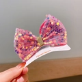 Charming pink sequin hair clip with a stylish bow design for little girls' hairstyles - Metallic Rose Red