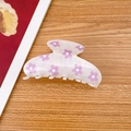 White marble acrylic hair claw clip with purple floral print in a shell shape - 2# Purple Flower