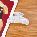 Cute acrylic hair claw clip with blue smiley faces and white marble texture finish - 6# Smile