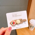 Cute coffee brown hair clip with strawberry pancake and yellow ball resin decoration - 5# Khaki