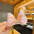 Pink tulle bow hair clip with sequins and floral details for girls hair accessories - Snow Bud