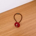 Elastic hair tie with a bright red button decoration and golden LOVE metal piece - 2# Red