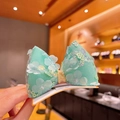 Mint green 3D bow hair clip with mesh fabric sequins and floral accents - 1# Green