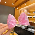 Pink sequin mesh bow hair clip for girls with 3D flowers and sparkling gold center - 4# Pink