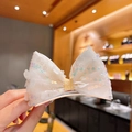 Pince à cheveux nœud en dentelle blanche pour filles avec paillettes et fleurs 3D - Beige