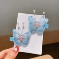 Set de pinzas para el cabello de mariposa bordadas en azul con perlas para niñas - Mariposa Azul