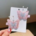Pinzas para el pelo de mariposa de encaje bordado rosa y azul con perlas para niñas - Mariposa Rosa
