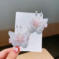 Pinzas para el pelo de mariposa bordada rosa y blanca con perlas en tarjeta base - Mariposa Rosa Blanca
