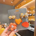 Lot de barrettes à fleurs orange et nœuds papillon pour filles fait main - 4# Cœur Orange