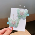 Paire de barrettes papillon brodées avec perles et ailes dégradées rose et vert - Papillon Vert