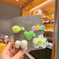 Set di 5 mollette per capelli per bambine con fiori in tessuto verde e cuori - Cuore Verde