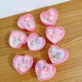 Matte finish girls' cartoon ring set in heart-shaped box, including bows and flowers - Frosted Color Style
