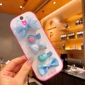 5-piece set of sweet blue hair clips with bowknots and strawberry motifs for girls - Blue Series