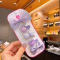 5-piece set of purple sweet bow hair clips and heart hairpins on a display card - Purple Series