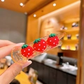Graziosa clip per capelli con fragole rosse e tre frutti 3D su base arancione - 1# Fragola