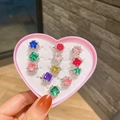 Juego de 12 anillos infantiles con gemas de colores en caja de regalo rosa corazón - Estilo Gema Strass