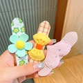 Σετ 3 κλιπ μαλλιών macaron με λουλούδια και φιόγκους σε διακοσμημένα σχέδια - 1# Πράσινο Λουλούδι