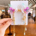 Hanfu hair clips with purple flowers, white rabbit motifs and long gold tassels - Purple Rabbit Style (9#)