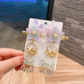 Children's Hanfu hair clips with purple resin flowers and long tassel beads - Blue Five-Petal Flower (11#)