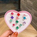 Colorful gemstone rings set for girls in a pink heart-shaped box, 11 pieces gift set - Small Gemstone Style